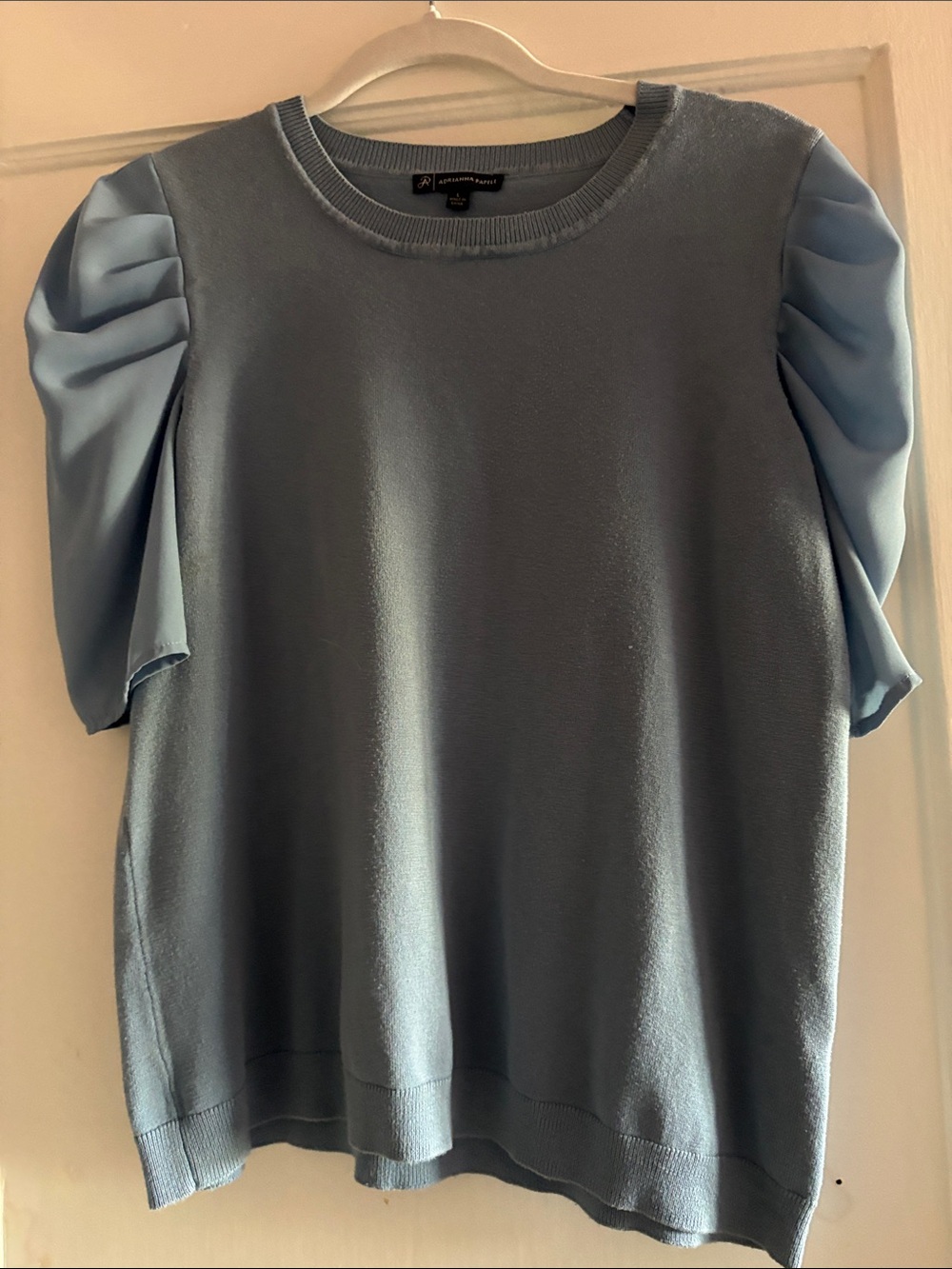 Adrianna Papell Light Blue Puff Sleeve Sweater Top